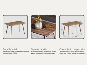 English Elm 47" Modern minimalist MDF dining table with sturdy metal legs, waterproof scratch-resistant top, 51.6" x 30.5" Walnut W2189133892