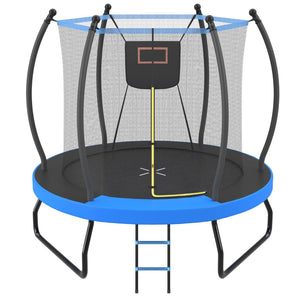 English Elm 8ft Round Backyard Trampoline with Enclosure Net Basketball Hoop and Safety Ladder N739P307894C