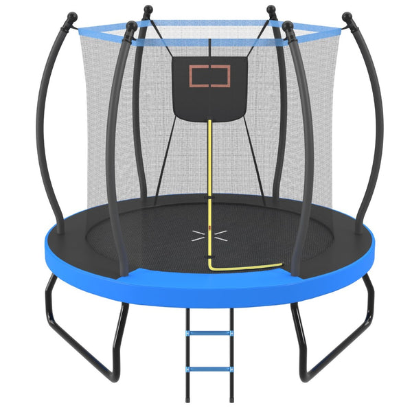 English Elm 8ft Round Backyard Trampoline with Enclosure Net Basketball Hoop and Safety Ladder N739P307894C