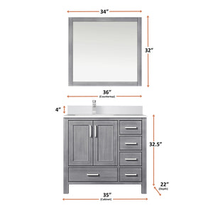 English Elm Distressed Grey Bath Vanity Set With Left Offset Cultured Marble Top, Mirror & Faucet Included! B2731S01332