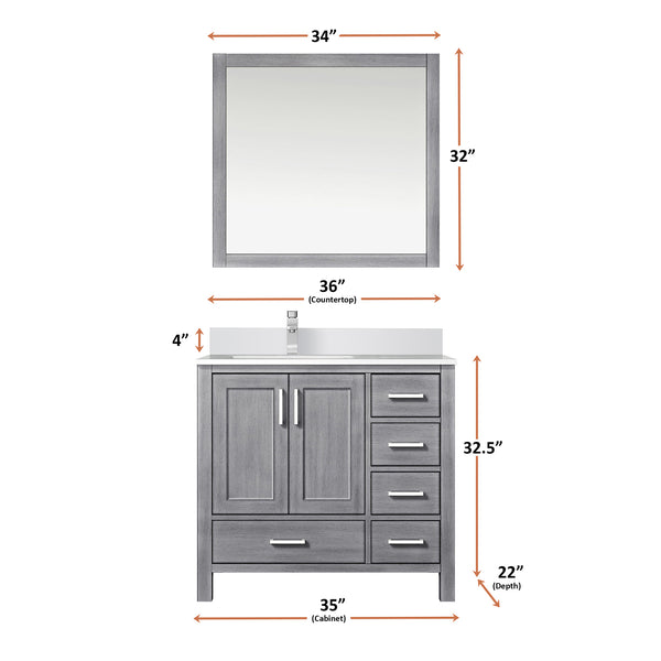 English Elm Distressed Grey Bath Vanity Set With Left Offset Cultured Marble Top, Mirror & Faucet Included! B2731S01332