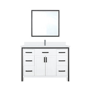 English Elm White 48" Bath Vanity with White Quartz Top, Chrome Faucet & 34" Mirror — Durable Scratch-Resist Finish B2731S01345