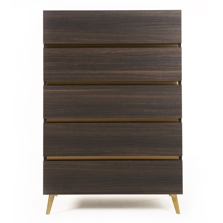 VIG Furniture Velondra Eucalypto Chest With Grey Faux-Marble Top, Gold Accents & 5 Soft-Closing Drawers, 33"W VGACVELONDRA-CHEST