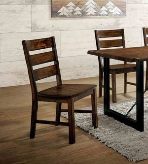 English Elm Industrial 2pc Side Chair Walnut Finish Ladder Back Wooden Seat Live Edge Industrial Accent Design B2741P408879