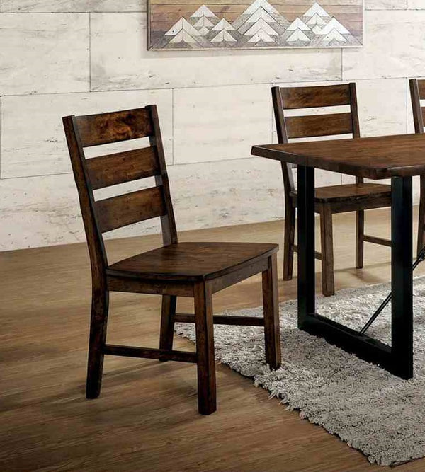 English Elm Industrial 2pc Side Chair Walnut Finish Ladder Back Wooden Seat Live Edge Industrial Accent Design B2741P408879