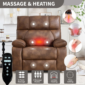 English Elm Brown Leatheraire Power Lift Recliner Dual Motor Massage Heat Heavy Duty 350 Lb W1803P340282