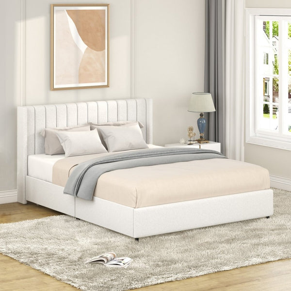 English Elm Ivory Boucle Upholstered Queen Storage Bed With Tufted Headboard & Drawer System B191P191660-GIGA
