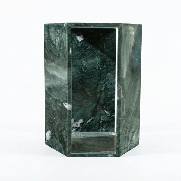 English Elm Genuine Solid Marble Hexagonal Pedestal End Table Polished Stone for Modern Living Green W1696P407999
