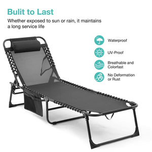 English Elm Folding Chaise Lounge Set of 2 - Portable Outdoor Pool Chairs with 4-Position Recline, Breathable Mesh, Pillow Black W3162P277279