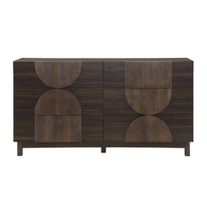 English Elm Modern Fluted 6 Drawer Dresser with Solid Wood Legs Japandi Chest for Bedroom Dark Brown N739S0000013D