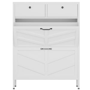 English Elm Shoe Cabinet Slim Steel Entryway Organizer with Flip Compartments and Retro White Finish T2398P413025