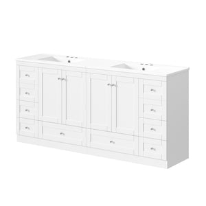 English Elm 72" Freestanding Shaker Bathroom Vanity Double Ceramic Sink Eight Soft Close Drawers N729P000032K
