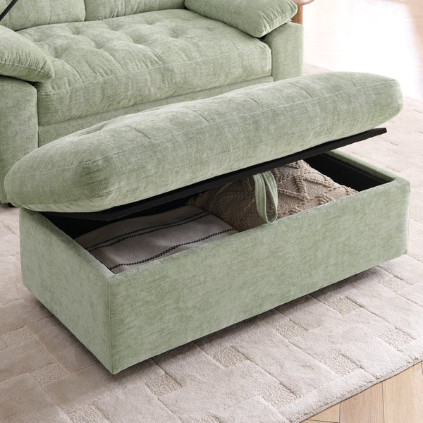 English Elm Leisure Chenille Two Seat Reclining Sofa with Usb Port Storage Ottoman Padded Armrests Cyan W487S00517