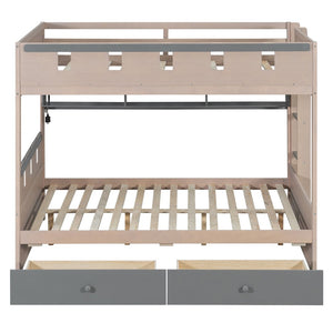 English Elm Full Size Castle Bunk Bed with Led Lighting Built in Shelf and Storage Drawers Gray LT000159AAE