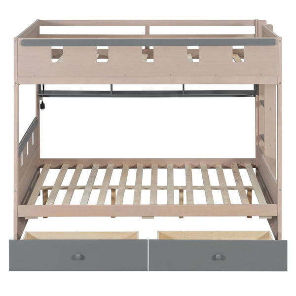 English Elm Full Size Castle Bunk Bed with Led Lighting Built in Shelf and Storage Drawers Gray LT000159AAE