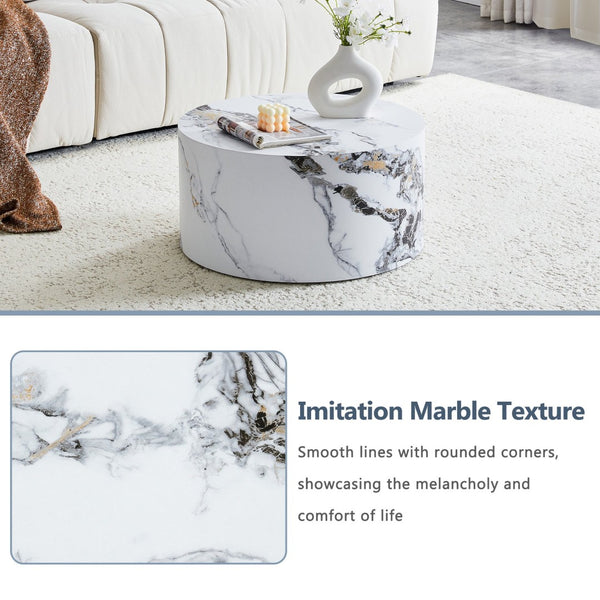 English Elm Simple Marble Top Round Coffee Table with Natural Veining for Modern Living Rooms White W1151P385650