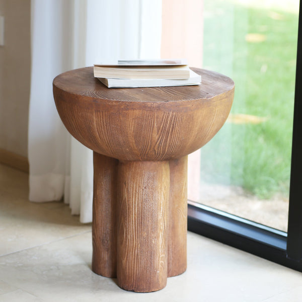 English Elm Christopher Knight Home® - Iris Weatherproof Wood-Grain Round MGO Side Table, Brown — Fireproof, Recyclable, Mid-Century Accent N775P300880B