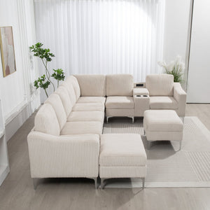 English Elm Convertible Sectional Sofa With Storage Ottoman, Cupholders & Usb Ports - Modern Comfort For Living Spaces W3098S00034