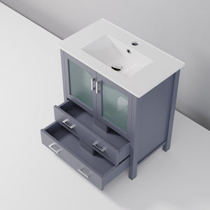 English Elm Dark Grey Bath Vanity 30 In. W X 18.25 In. D With White Ceramic Top - Modern Storage Solution! B2731P260423
