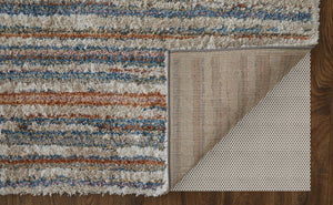 Feizy Rugs Mynka High Pile Polyester Striped Rug – Stylish, Pet-friendly, Stain-resistant, Easy-care Area Decor Ivory,Blue,Orange Polyester Myn39iefmlt000p00