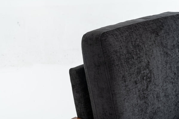 English Elm Mid-Century Solid Wood Accent Chair with Chenille Upholstery, Ergonomic Waist Support, Sturdy 300lb Capacity Black T3903P372382