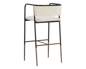 Sunpan Brenan Counter Stool - Elegant Curved Backrest, Unique Faux Leather, Black Metal Frame & Brass Caps Zenith Alabaster