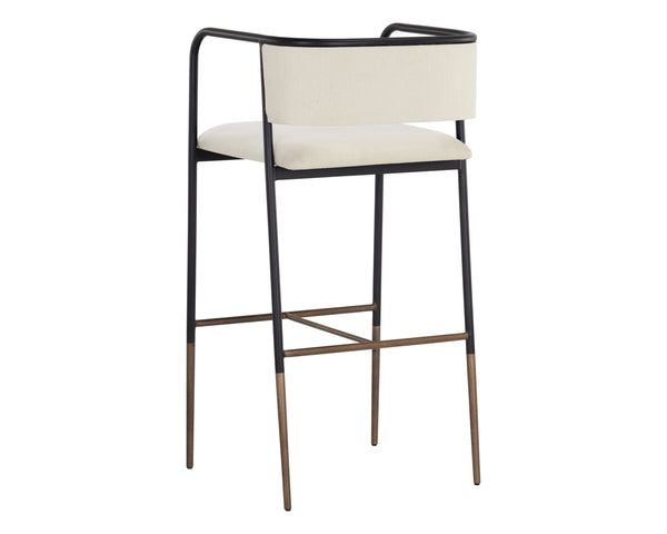 Sunpan Brenan Counter Stool - Elegant Curved Backrest, Unique Faux Leather, Black Metal Frame & Brass Caps Zenith Alabaster