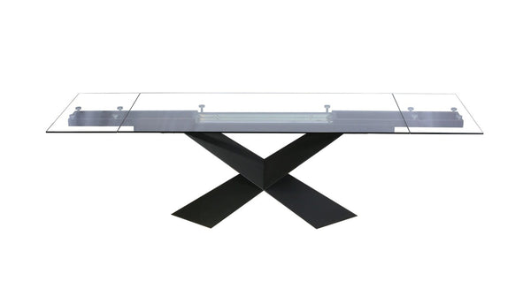 VIG Furniture Scott Extendable Glass Dining Table With Tempered Top & Gold-Brown Metal Cross Base, Seats 6-10 VGNSGD8782-BRN-DT
