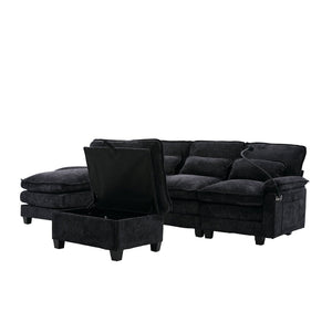 English Elm United U-Shape 106" Sectional Sofa - Cloud Couch With Usb Ports, Storage Ottoman & Comfy Pillows W1568S00229-GIGA