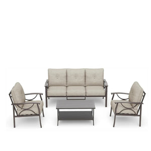 English Elm 5-piece Outdoor Conversation Set with Steel Frame Weather Resistant Cushions Patio Seating Beige B082S00122