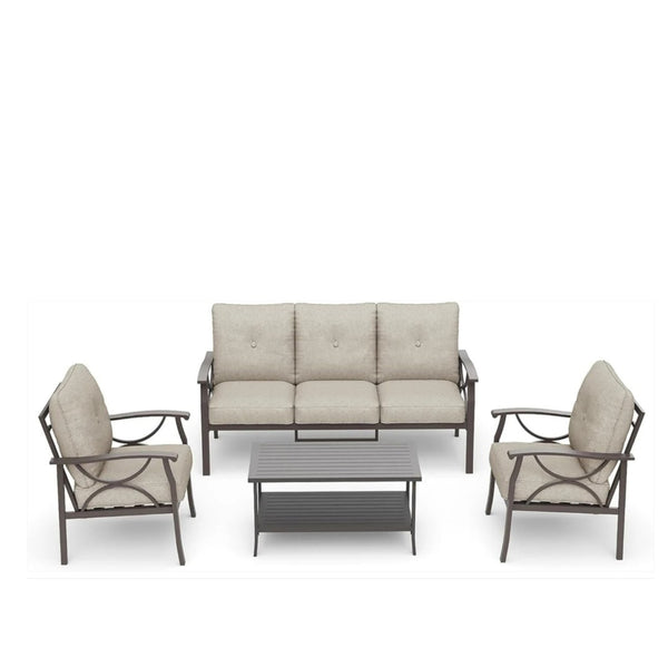 English Elm 5-piece Outdoor Conversation Set with Steel Frame Weather Resistant Cushions Patio Seating Beige B082S00122