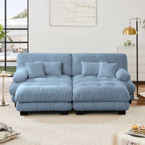 English Elm Cloud Comfort Sleeper Sofa - Elegant Chenille 2-Seater With Lumbar & Throw Pillows, 2 Ottomans W714S01081