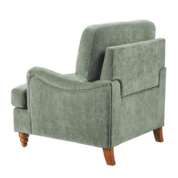 English Elm Candor Overstuffed Accent Chair with English Roll Arms and Walnut Turned Legs Sage B050P466461