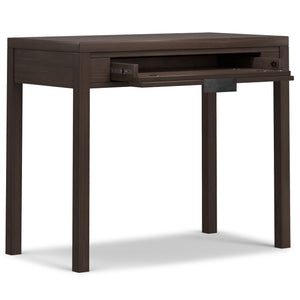 English Elm Hollander Small Desk in Walnut Brown — Handcrafted Plywood Workstation with Drawer, Keyboard Tray, Compact Design B136P283767