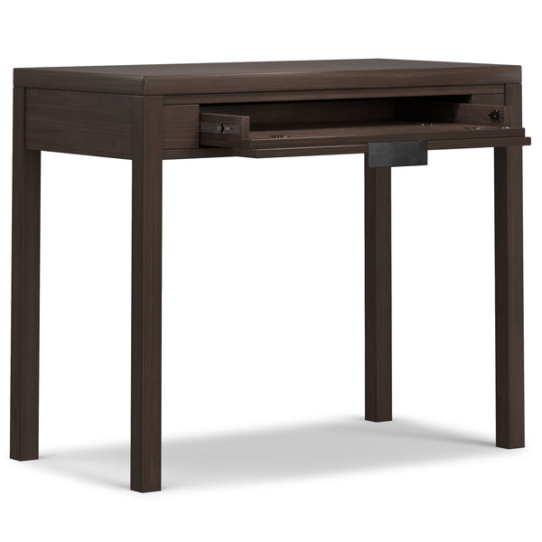 English Elm Hollander Small Desk in Walnut Brown — Handcrafted Plywood Workstation with Drawer, Keyboard Tray, Compact Design B136P283767