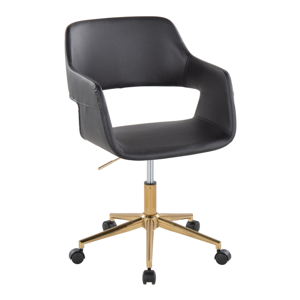 English Elm Margarite Contemporary Task Chair: Stylish Black Faux Leather & Gold Metal Base For Ergonomic Comfort B202P223911