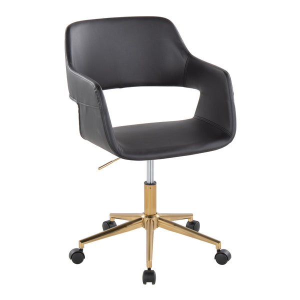English Elm Margarite Contemporary Task Chair: Stylish Black Faux Leather & Gold Metal Base For Ergonomic Comfort B202P223911