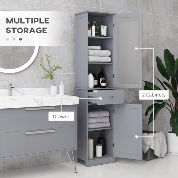 English Elm Kleankin Slim Bathroom Storage Cabinet - Stylish Gray Linen Tower With Acrylic Door & Drawer Storage W2225P229310
