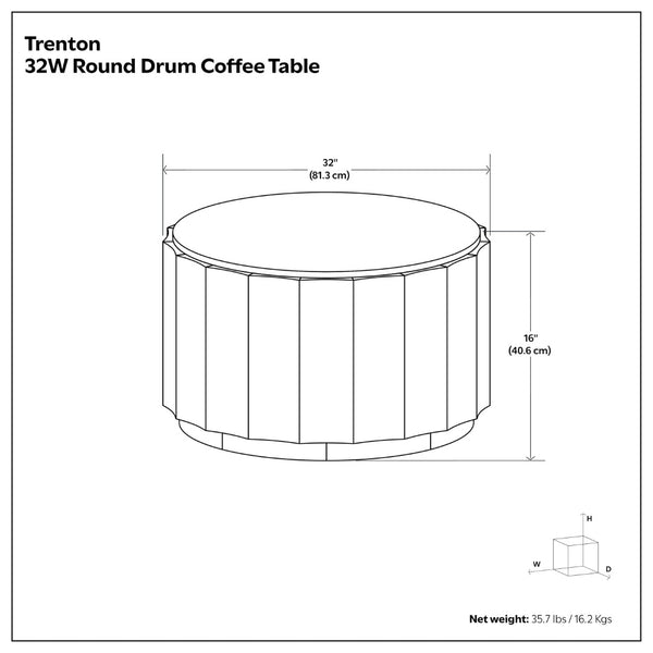 English Elm Trenton Round Mango Wood Coffee Table Handcrafted Drum Silhouette for Living Rooms B136P429101