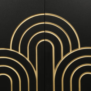 English Elm Modern Fluted Four Door Sideboard Matte Black Glam Cabinet with Gold Accent Feet W1445P256479