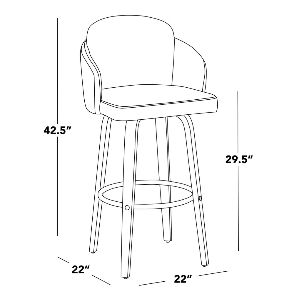 English Elm Fixed-height Mid-century Barstools with Walnut Legs and Grey Upholstered Seats Set Cream B202S01905