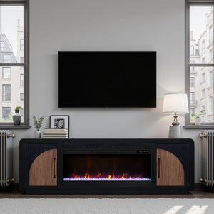 English Elm Eclipse Vintage-Style 82" Fireplace Tv Stand For 90" Tvs, Clove & Walnut, Cozy Heat & Storage Solution B108P345182