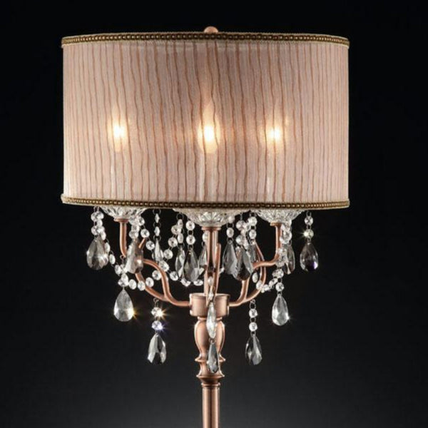 English Elm 35" Tall Table Lamp Rosie with Silvery Pink Crystal Accents, Steel Base, Elegant Fabric Shade, Luxe Glow Brown B072116222