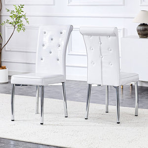 English Elm Set of 4 Glam Faux Leather Dining Chairs with Crystal Buckle and Gold Tone Legs White W3226P311055