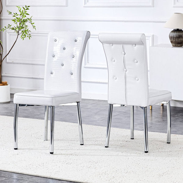English Elm Set of 4 Glam Faux Leather Dining Chairs with Crystal Buckle and Gold Tone Legs White W3226P311055