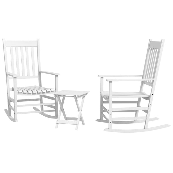 English Elm Outsunny Outdoor Rocking Chair Set Of 2 With Side Table - Rustic Wood Comfort For Patios & Gardens W2225P174321-GIGA