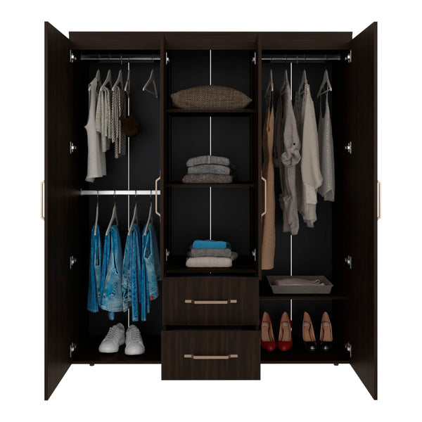 English Elm Bethel Slim Profile Wardrobe Armoire with Hanging Rods Open Shelves and Drawer B128S00245