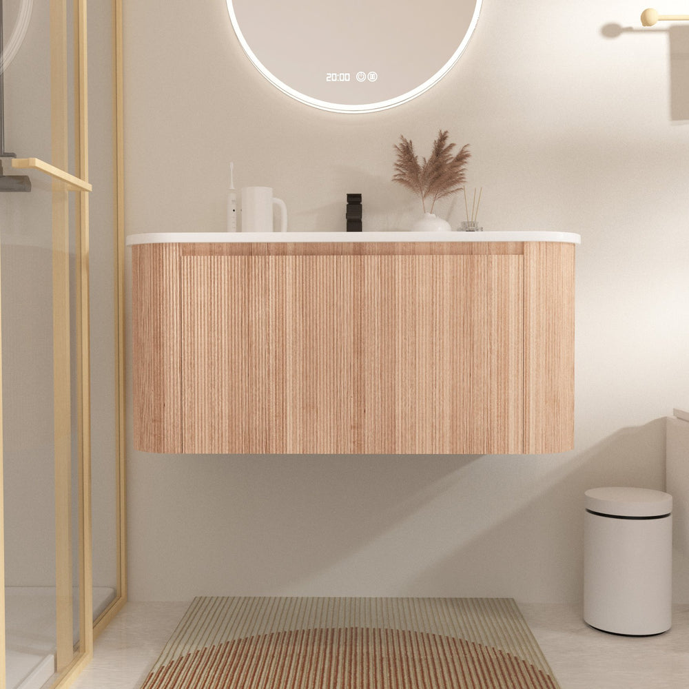 English Elm Arcora 36 Inch Wall Mounted Floating Bathroom Vanity With Curved Sink, Soft Close Drawer & Modern Design W3235P336190