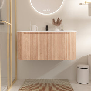 English Elm Arcora 36 Inch Wall Mounted Floating Bathroom Vanity With Curved Sink, Soft Close Drawer & Modern Design W3235P336190