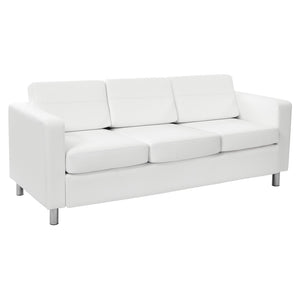 OSP Home Furnishings Pacific Faux Leather Contemporary Sofa with Chrome Legs for Modern Living Spaces Snow PAC53-R101